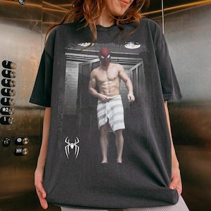 Funny Spider Towel Scene Shirt, Funny Superhero Meme T-Shirt, Spider Brand New Day Vintage Graphic Tee, Funny Shirt Gift For Movie Fan image 1