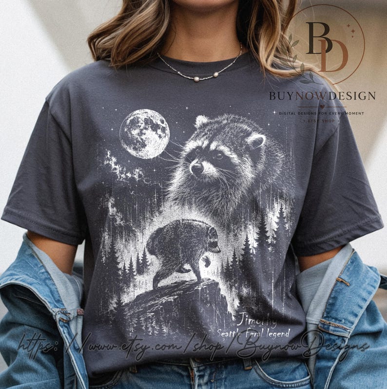 Vintage Jimothy Raccoon Shirt, Seattle Feral Legend Comfort Colors Tee, Retro Moon Graphic Tshirt, Funny Trash Panda Cottagecore Animal image 3