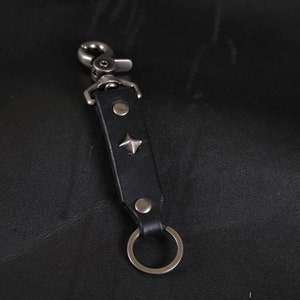 Studded Leather Clip on Keychain. Lanyard. BLACK & Nickel