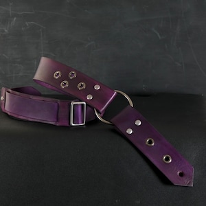 Custom Leather Guitar Strap. Metal Ring. 2” Wide. Deep Violet