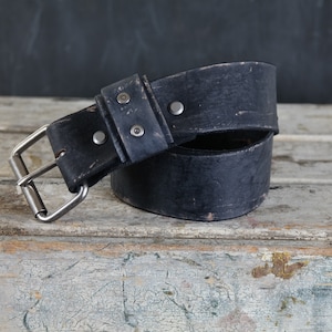 Distressed Leather Belt for men.studs Design. 2 inches wide. BLACK