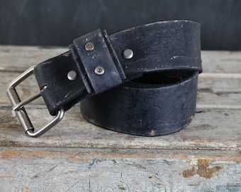 Distressed Leather Belt for men.studs Design. 2 inches wide. BLACK