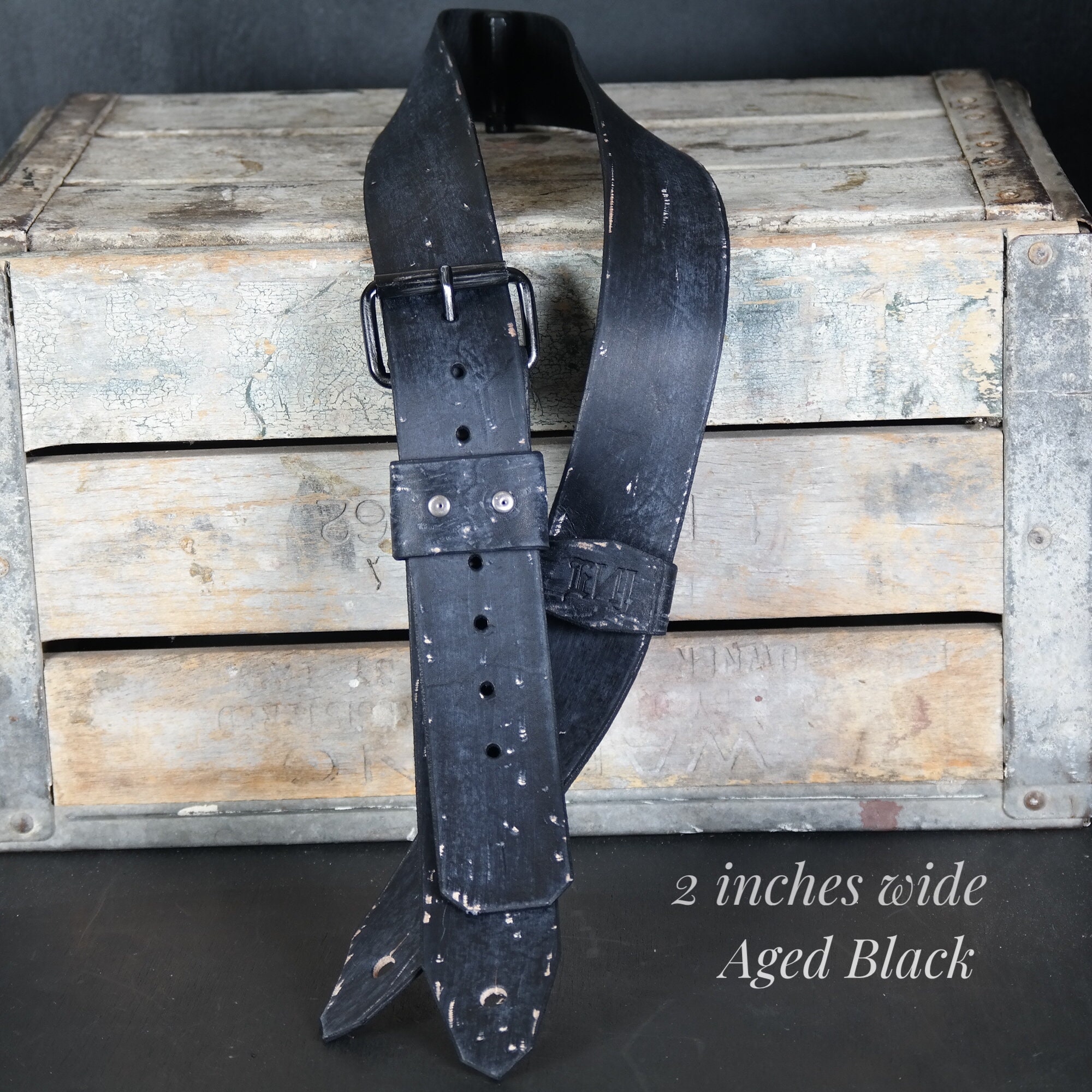 Aged Leather Guitar Strap. 2 Inches Wide. Adjustable Buckle. Etsy