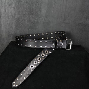 Studded Rocker Leather Belt. 1.5” Wide. Black & Chrome
