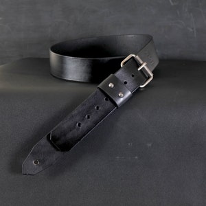 Custom Leather Guitar Strap. BUCKLE. Handmade. 2 inches wide. BLACK