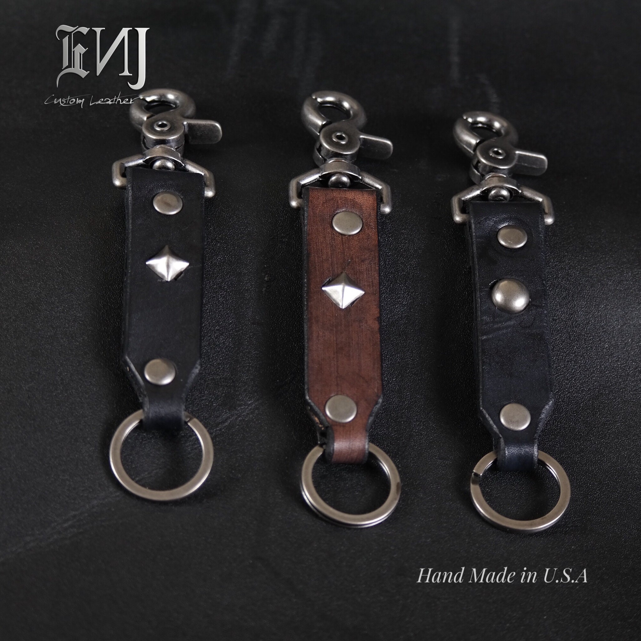 小物 STUDS & KNITTING LEATHER LONG KEY RING STUDS & KNITTING LEATHER SHORT KEY RING【BLACK】｜CALEE