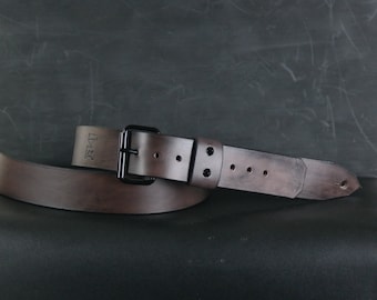 Leather Guitar Strap. Adjustable  Buckle. Slim. 2 inches wide. Antique BLACK