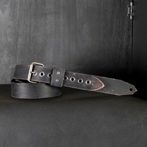 Rocker style Aged Leather Guitar Strap. 2” wide Adjustable. Black