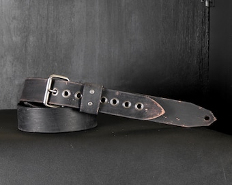 Rocker style Aged Leather Guitar Strap. 2” wide Adjustable. Black