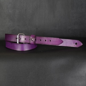Leather Guitar Strap. Adjustable Buckle. Slim 1.5 inches wide. vintage Pink Purple