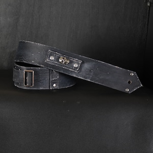 Aged Leather Guitar Strap. Skull Patch. 2.5” Wide. Black
