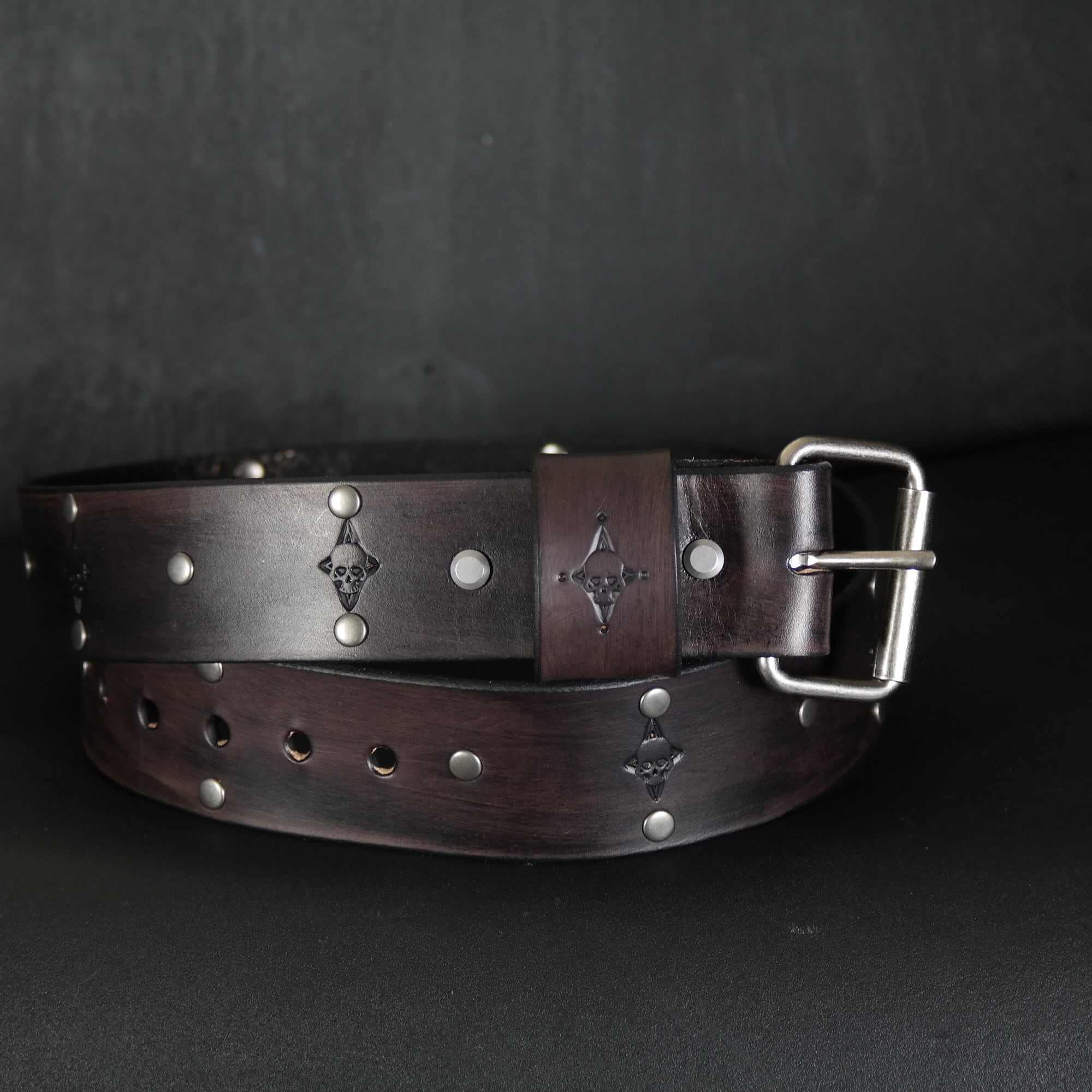 小物 vintage studs design real leather belt Genuine Vintage Retro Circle Studded Leather Belt
