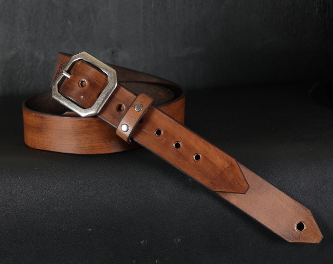 1 3/4 inches Wide. Vintage Buckle Leather Guitar Strap. Antique Brown