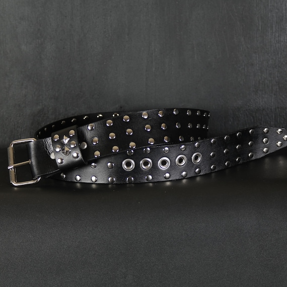 ベルト GENUINE LEATHER STUDDED BELT BLACK XZQTIVE Studded Belt Metal Punk Rock Rivet Belts for Women/Men