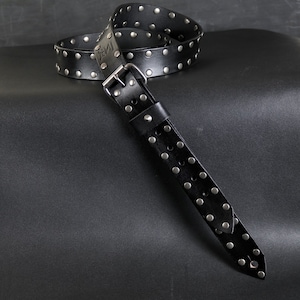 Studded Slim 1.5” wide Leather Guitar Strap. Buckle. Black