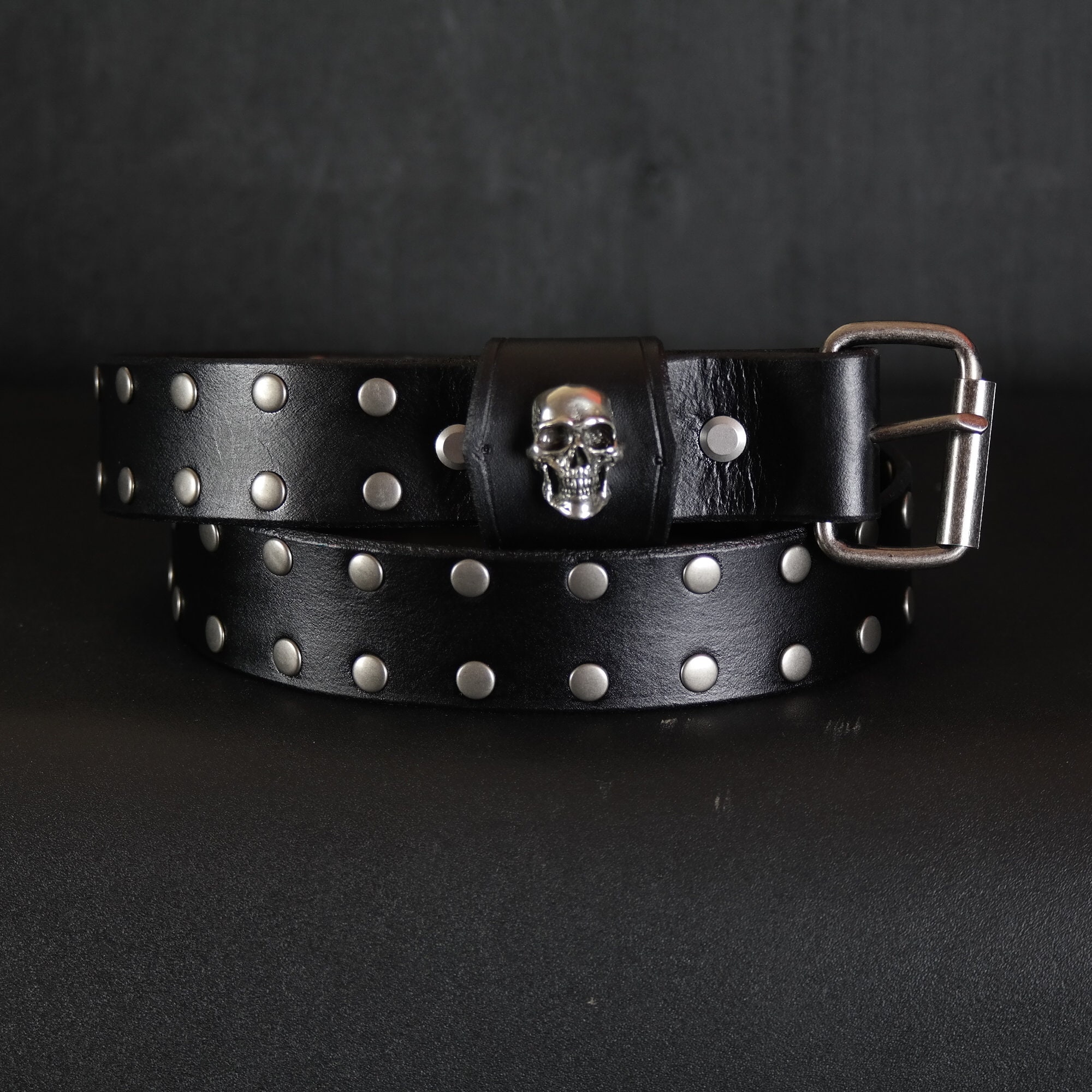 Studded Leather Belt. Gothic Rocker Style SKULL. 1.5 Inches
