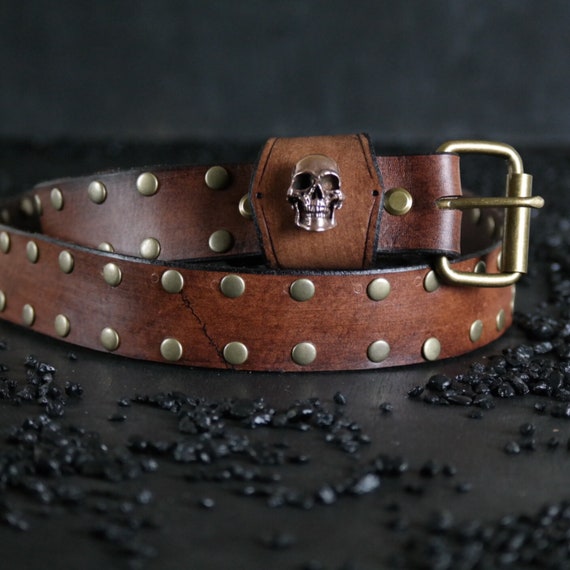 Vintage Skull Design Leather Belt vintage many skull design