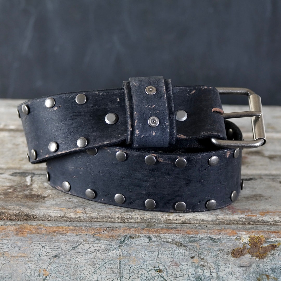 Aged Leather Belt. Studded Loop Design. 2 Inches Wide. BLACK - Etsy Aged Leather Belt. Studded Loop Design. 2 Inches Wide. BLACK - Etsy