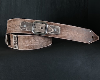 Distressed Leather Guitar Strap. Buckle Design. 2.5” wide. 2 Tones BROWN