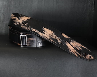Custom Leather Guitar Strap. Handmade. 2.5" wide. Rustic BLACK