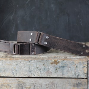 Distressed Leather Guitar Strap. 2 inches Wide. Aged Dark Brown