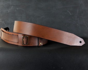 Classic Leather Guitar Strap. 2.5" wide. Antique BROWN