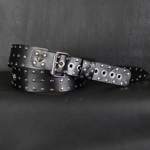 Fully Studded Leather Guitar Strap. Buckle. 2.5 inches wide. Black & Chrome