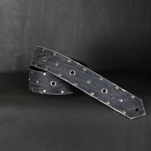 Aged Leather Guitar Strap. Studded & Grommets Design. 2.5” Wide. BLACK
