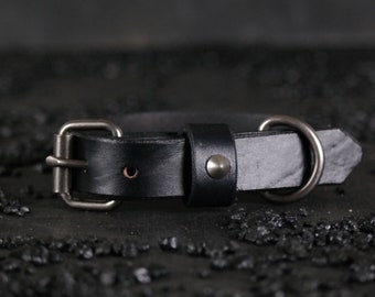 Custom Leather Dog Collar. Handmade. 1 inch wide. BLACK