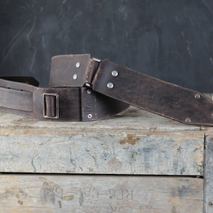 Aged Leather Guitar Strap. Loop Design. 2.5 inches Wide. Dark Brown
