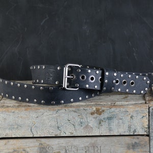 Aged Studded Leather Guitar Strap. 2 inches Wide. Adjustable buckle. Aged Black