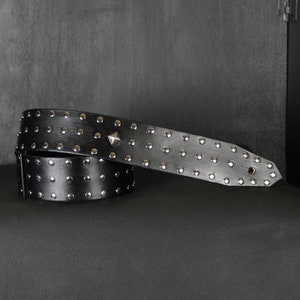Studded Custom Leather Guitar Strap. Handmade. 2.5&quot; Wide..BLACK & Chrome