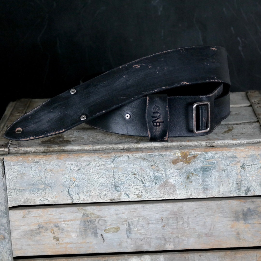 Aged Leather Guitar Strap. 2.5 Inches Wide. Aged Black Etsy