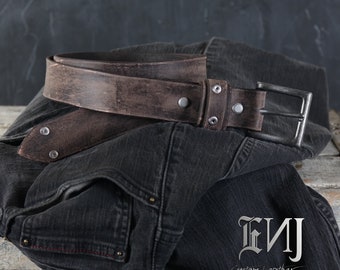 Ceinture En Cuir Vintage Marron Cloutée Ajourée - Taille 100 - Occasion Très Bon état