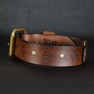 Skull Leather Dog Collar. 1.5” Wide. Antique Brown