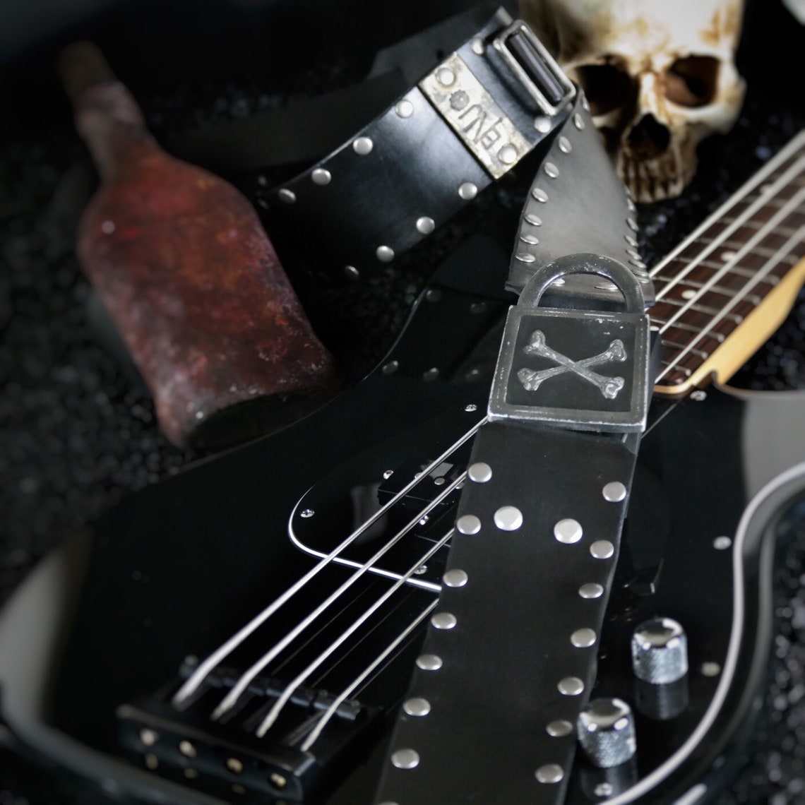 Custom Leather Guitar Strap..Studded W/ Padlock Etsy