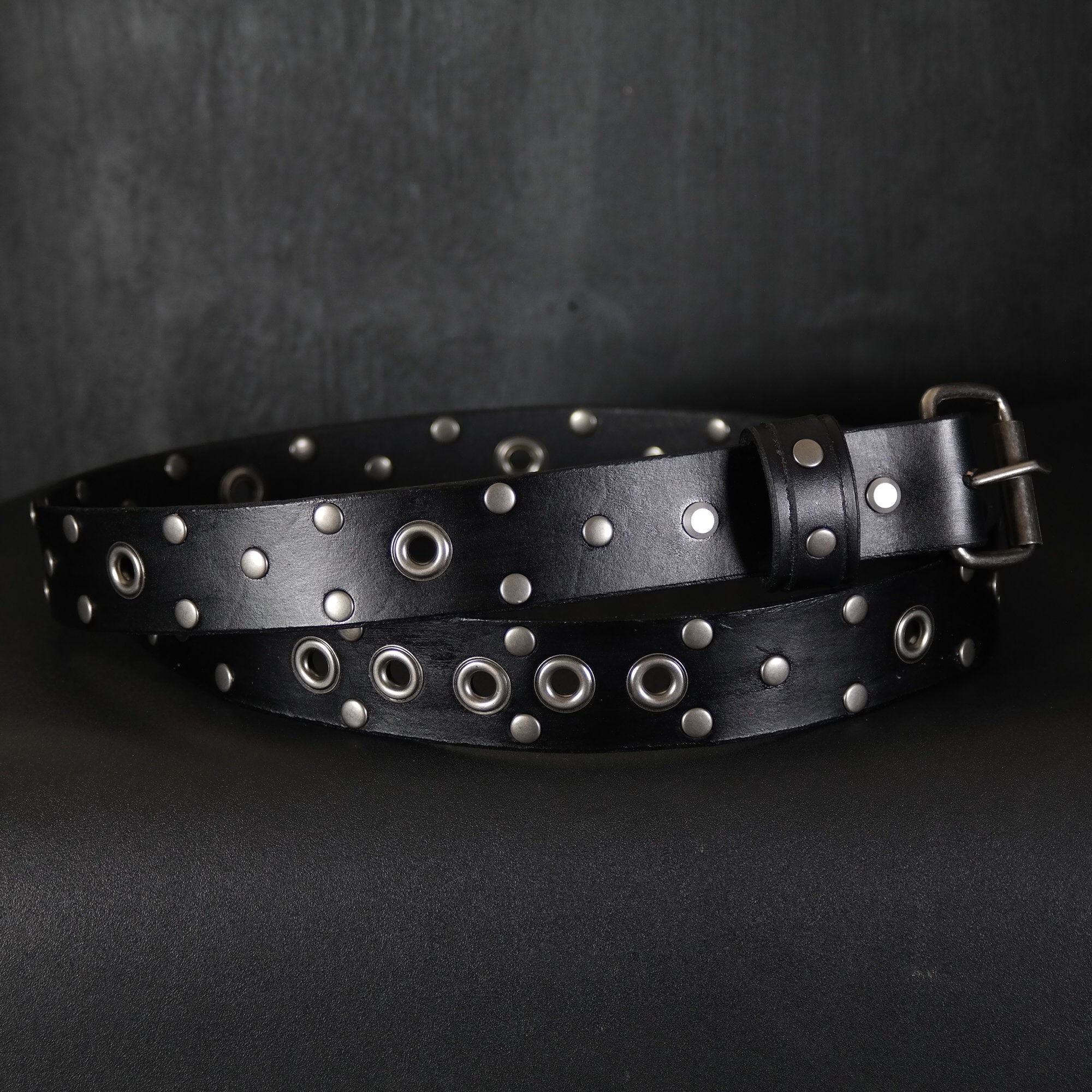 Leather studded belt 40 inch long weathered brass tone hardware All Over Studded Leather Belt - Brown | Boston Proper main image 4