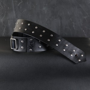 Custom Leather Guitar Strap STUDDED. 2.5 inches Wide Adjustable. BLACK