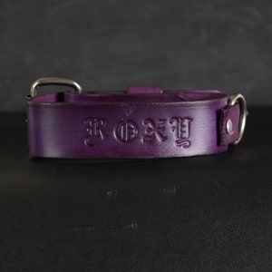 Personalized Leather Dog Collar. 1.5”inches Wide. Deep Violet
