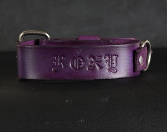 Personalized Leather Dog Collar. 1.5”inches Wide. Deep Violet