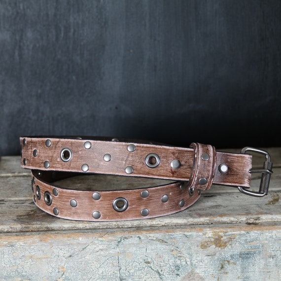 Aged Leather Belt. Studded & Grommets Design. 1.5 Inches  display picture 2
