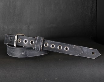 Slim Leather Guitar Strap. Distressed. 1.5 inches Wide. Black