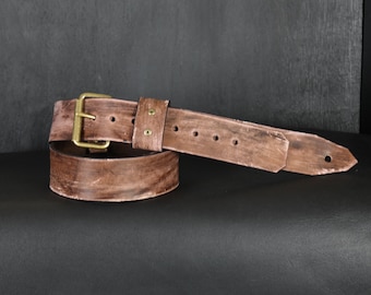 Relic Buckle Leather Guitar Strap. 2 inches Wide. Aged BROWN