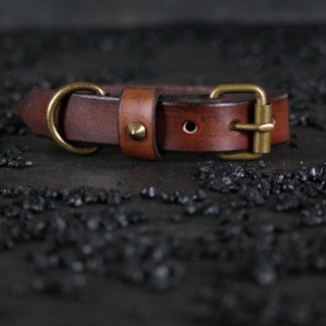 Classic Leather Dog Collar. Vintage style. 1 inch wide. Antique Brown
