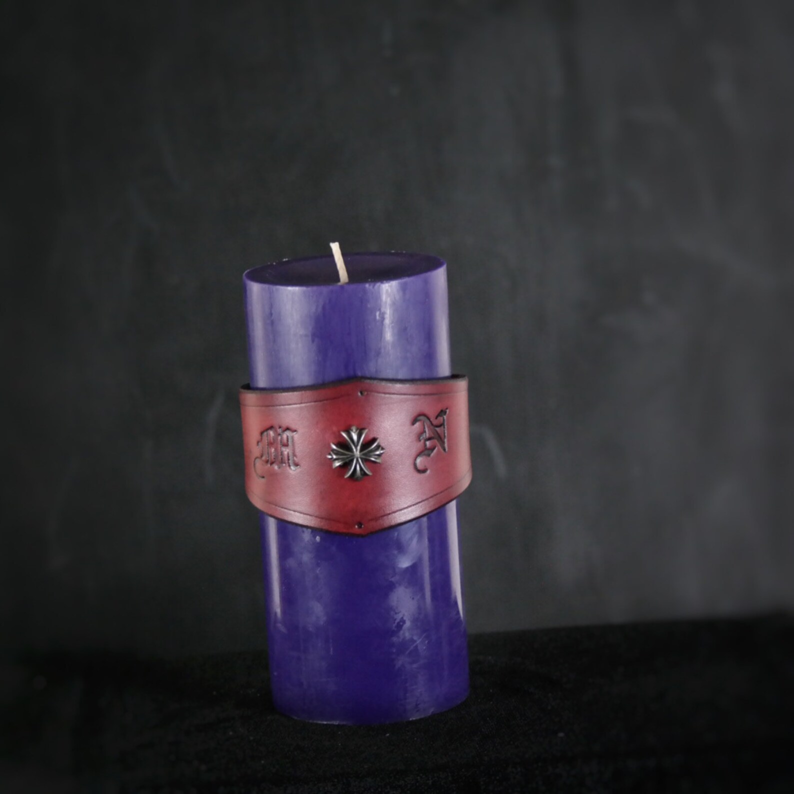 Personalized Pillar Candle with Cross Custom Leather Etsy