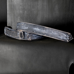 Distressed Leather Guitar Strap. Bass Guitar. 2.5” Wide. Black & White