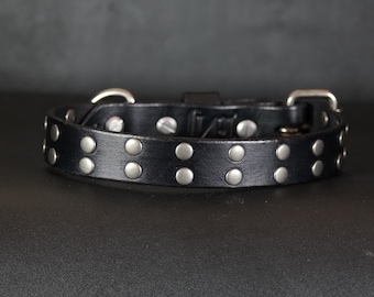 Leather Dog Collar. Handmade. Studded. 1 inch Wide. BLACK
