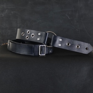 Bondage Style Leather Guitar Strap. Metal Ring. 2” Wide. Black