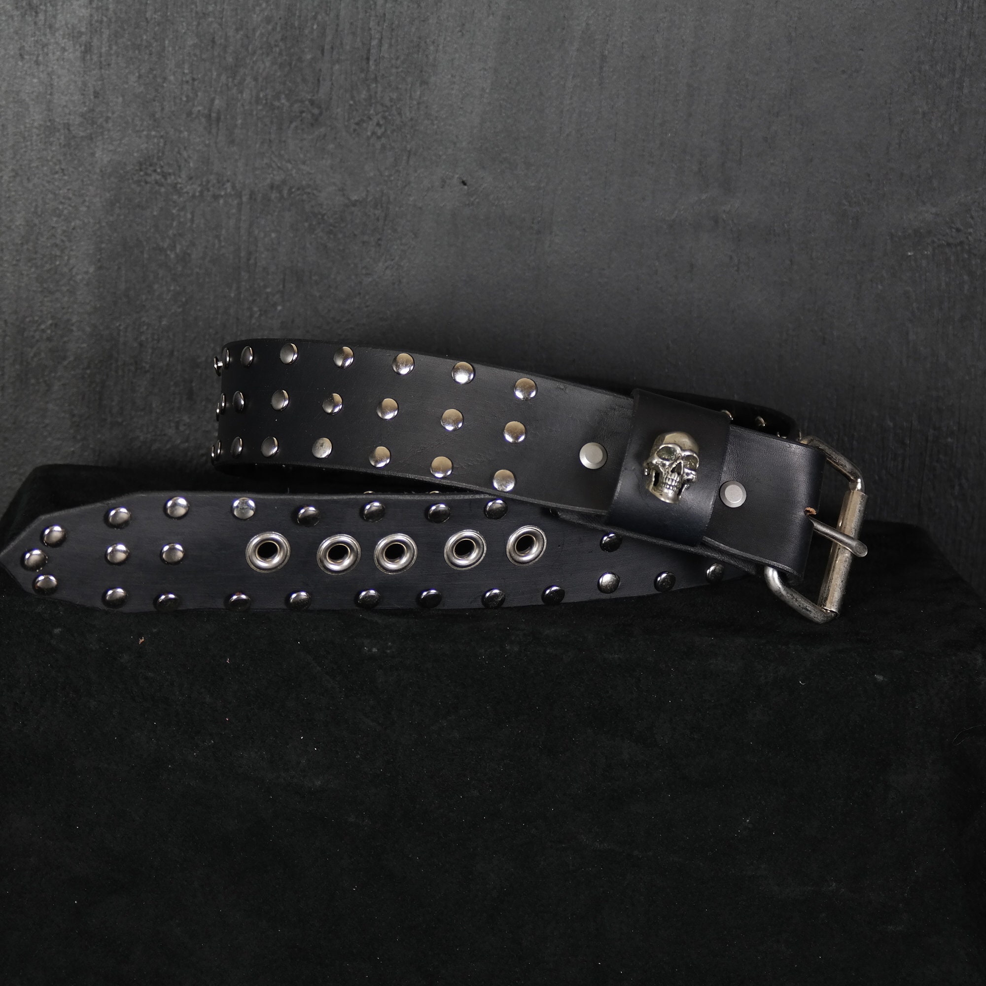 Heavy Metal Style Skull Belt. Studded. 2” Wide. Black  display picture 1