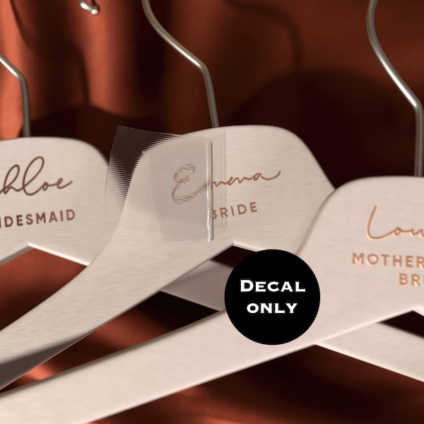 Personalised Wedding Hangers Decal with Roles in Metallic Chrome Foil Vinyl for Coat Hangers Favours Handwritten Gold Silver Memento Gifts